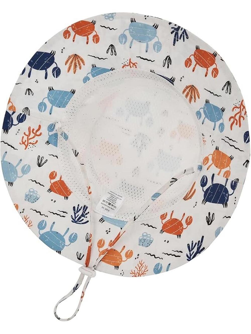 Kids Bucket Hat with Crab Print Adjustable Chin Strap White|Blue|Orange